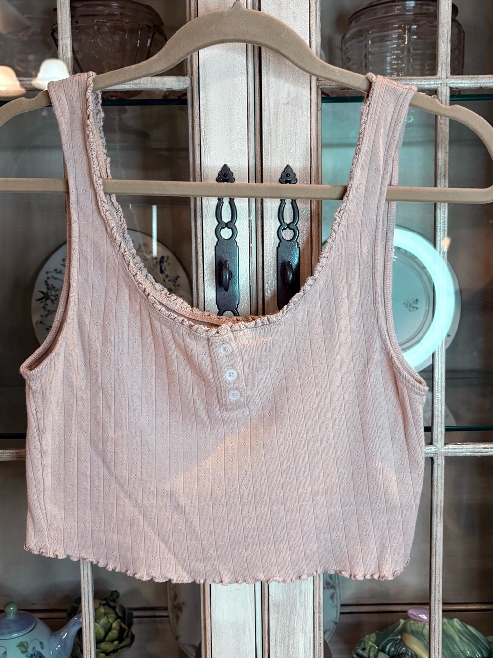 American Eagle Outfitters Light Pink Ribbed Crop Tank with Buttons